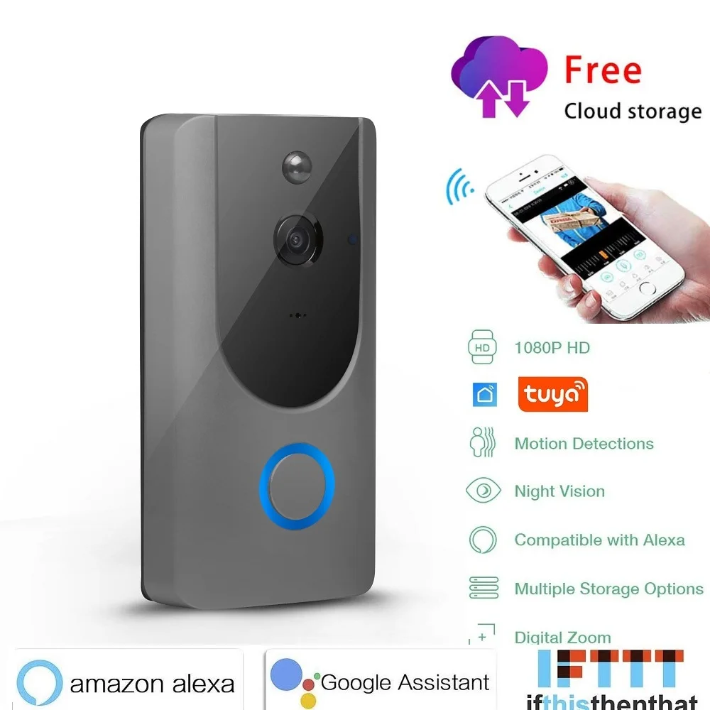 Беспроводной дверной звонок Tuya Alexa Google 1080P HD Wi-Fi умная