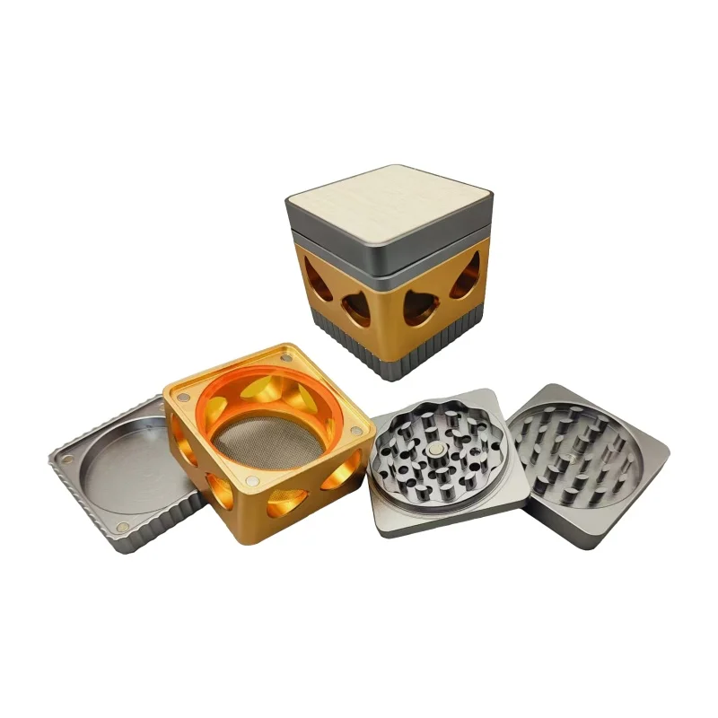 Square shape 55mm 4part herb grinder high-quality magnet work herbal accessories grinder aluminum herbal grinder crusher