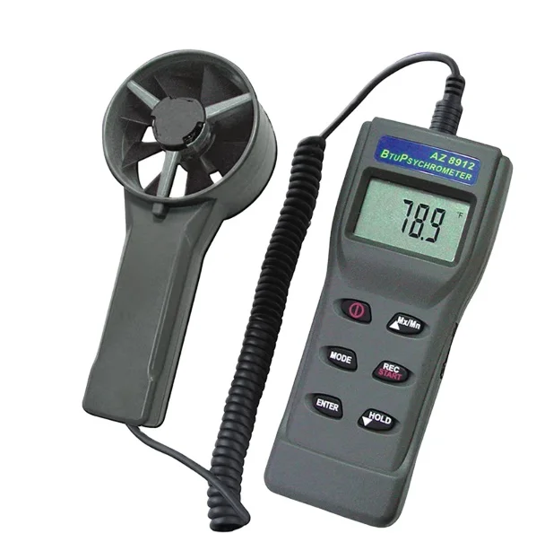AZ8912 Anemometer Wind Speed Meter Portable Remote Fan BTU Air Flow Meter with Humidity
