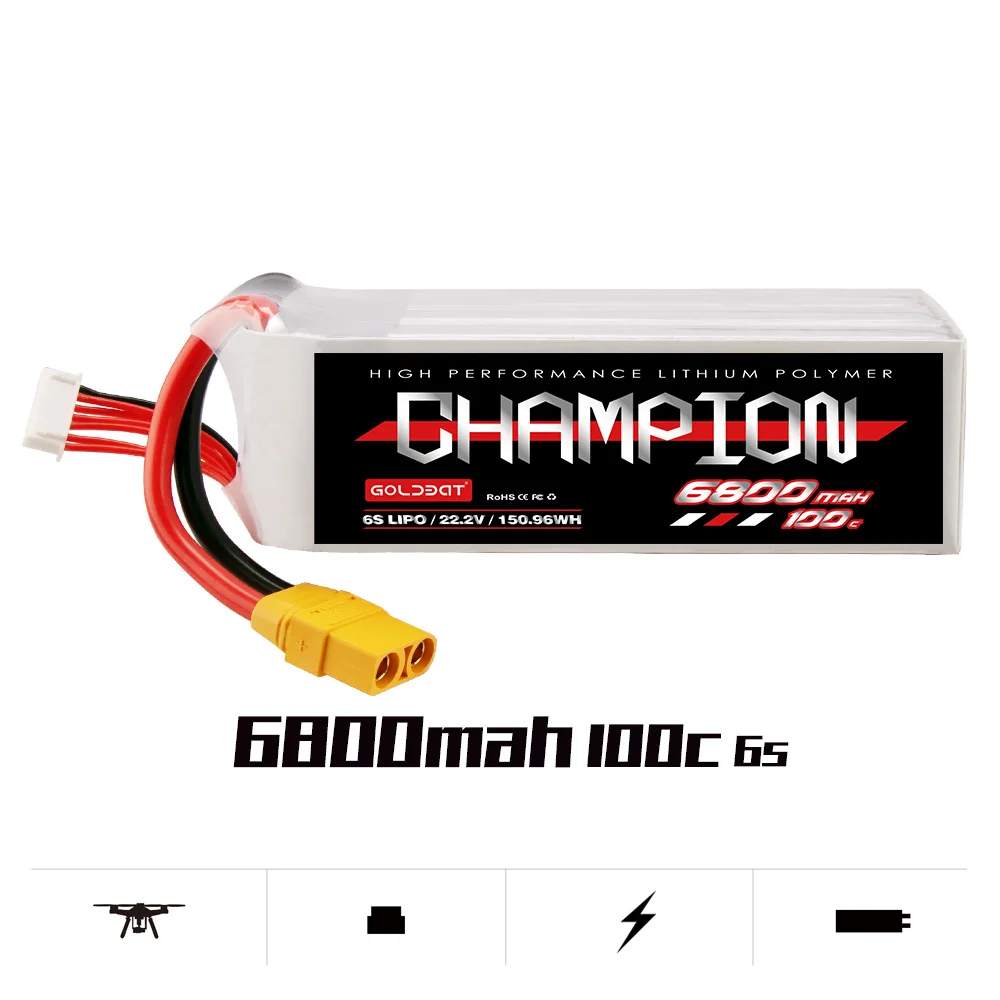 CHAMPION Factory Price OEM/ODM 6800mAh 100C 6S 22.2V Rechargeable Lithium Battery Pack  with Mini Odamiya Connector for airsoft