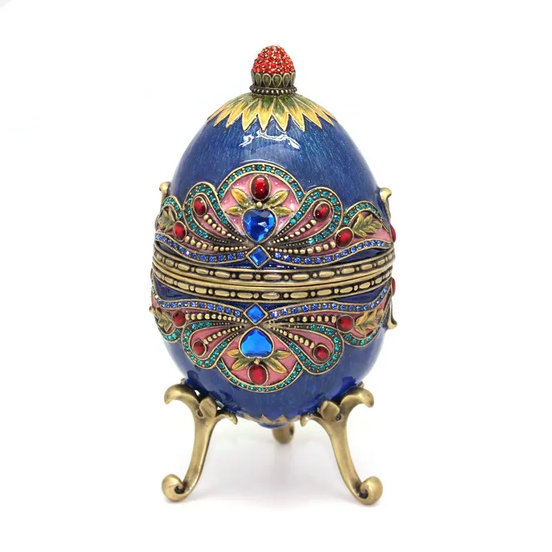 SHINNYGIFTS Royal Vintage Trinket Box Enamel Hand Painted Faberge Style Eggs Jewelry Gift Box Easter Egg