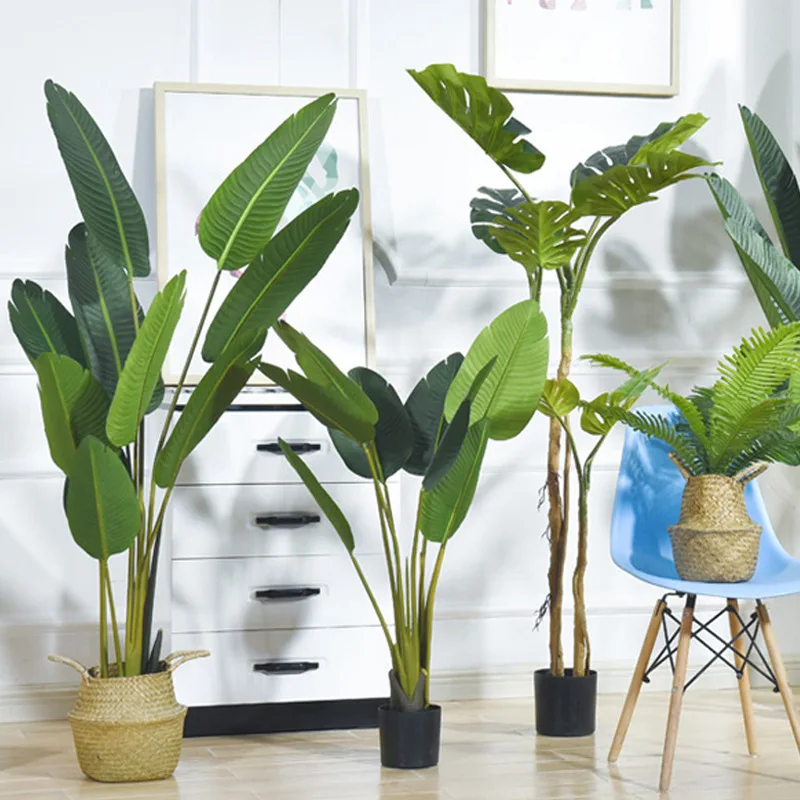 Real touch Indoor Ornamental Artificial Plam Plant Faux Leaf Large Outerdoor artificial trees with Pot for Home Decor or Office