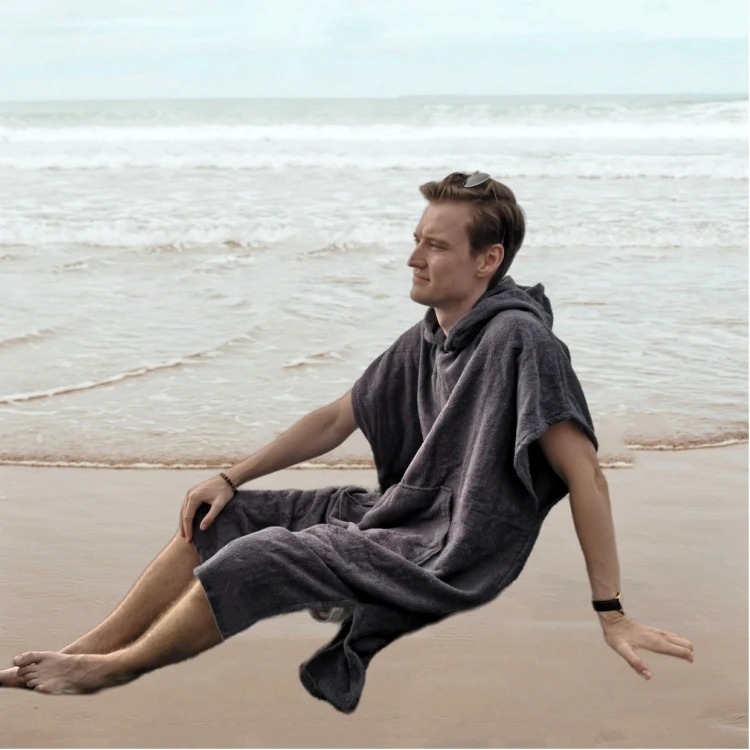 Surf Poncho Changing Robe with Hood 100 cotton Changing Towel with Pocket for Surfing Beach Swim Outdoor Sports