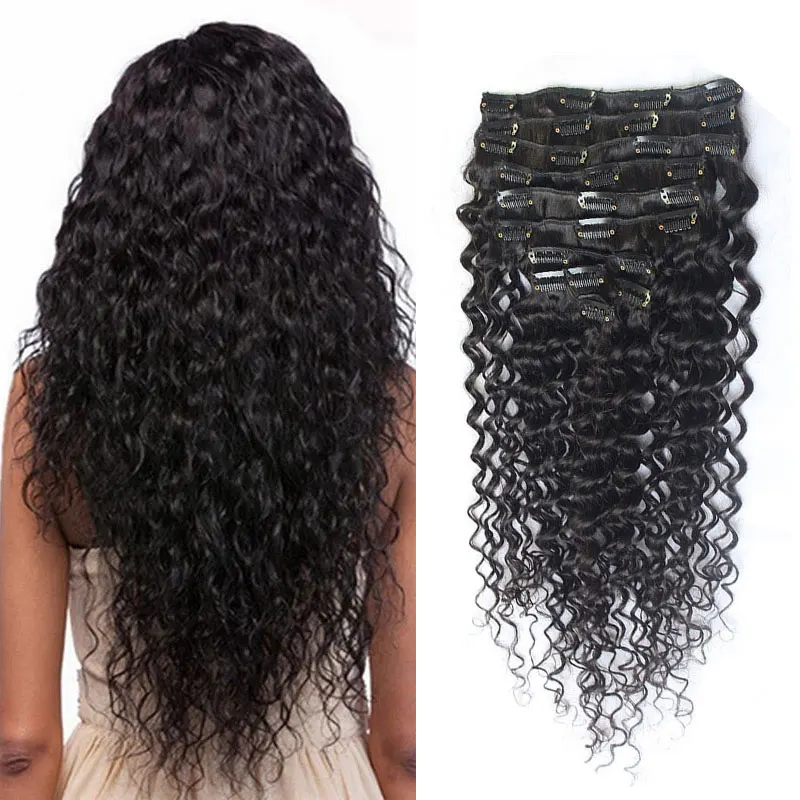 4B Clip In Human Hair Extension Water Wave Deep Wave Wholesale Vendor Clips In Hair Extensions Human Hair Wavy