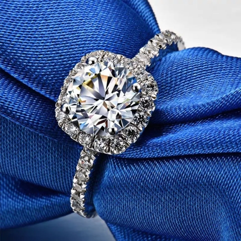 18K White Gold Plated Cubic Zirconia Promise Rings Adjustable Halo Engagement Promise Eternity Ring for Women