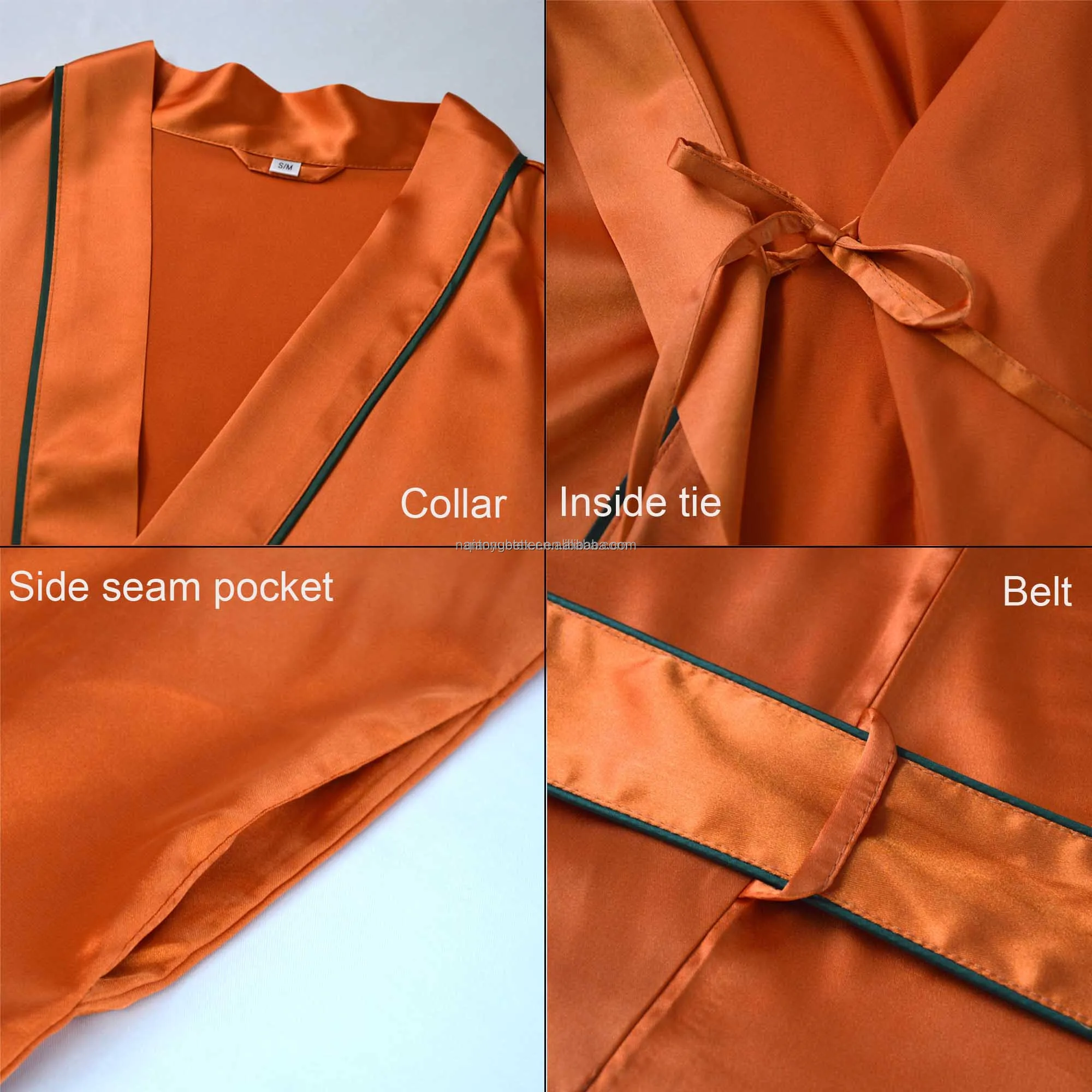 Wholesale Luxury Stock Ready to ship Woman Satin Silk Robes Wedding Morning Gown Silk Adult Spa Robe with Piping