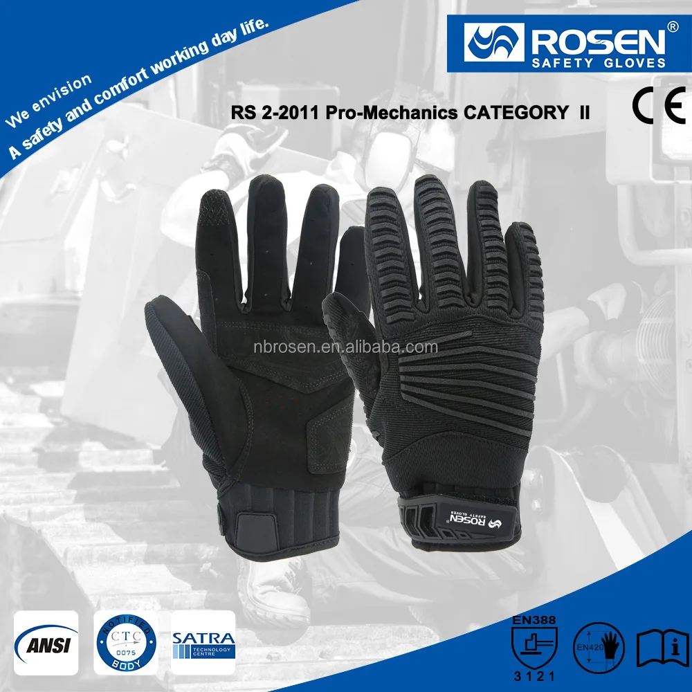 Heavy Duty Dexterity Soft Microfiber Knuckle Protection SBR Padding Palm PU Leather Safety Mechanical Industry Gloves