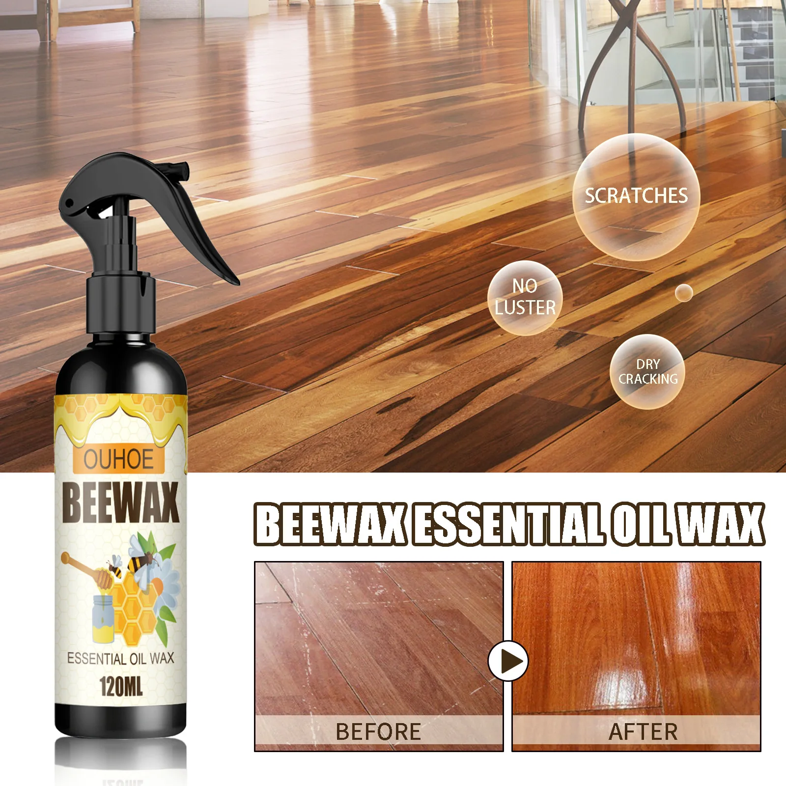 Furniture Floor Care Waterproof Anti-Dry Crack Scratch Renovation Wax Fresh Shines Protects Cleaner Beeswax Wood Polish Spray