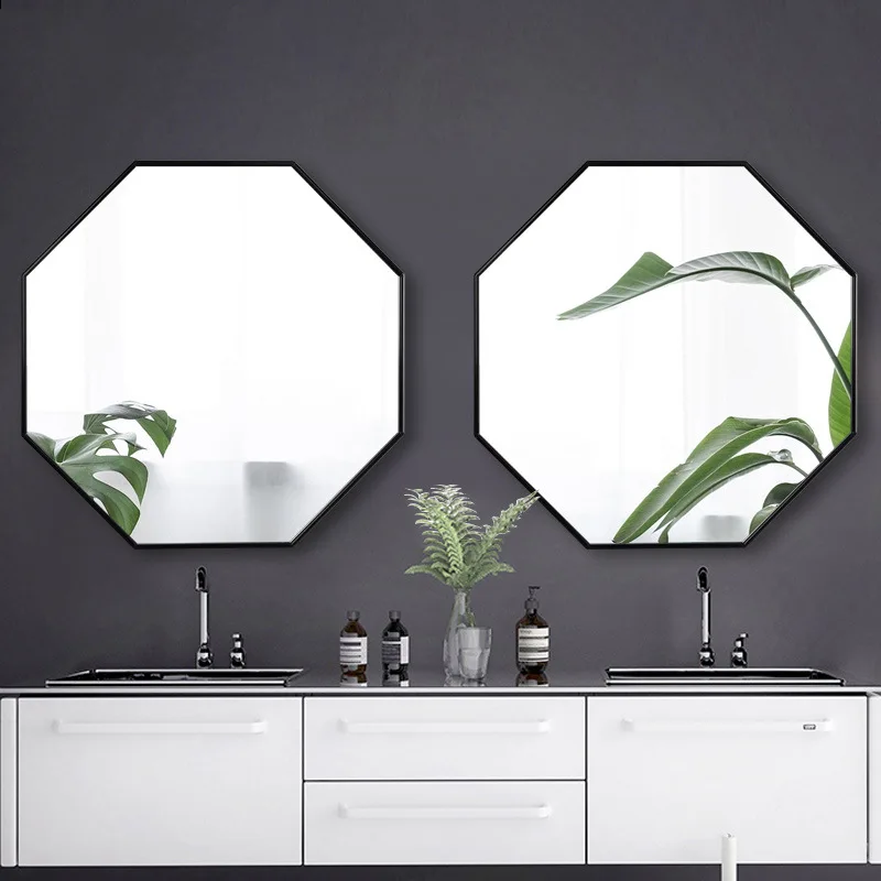 Modern luxury hotel bathroom decorative antique hexagon shape gold frame wall mirror