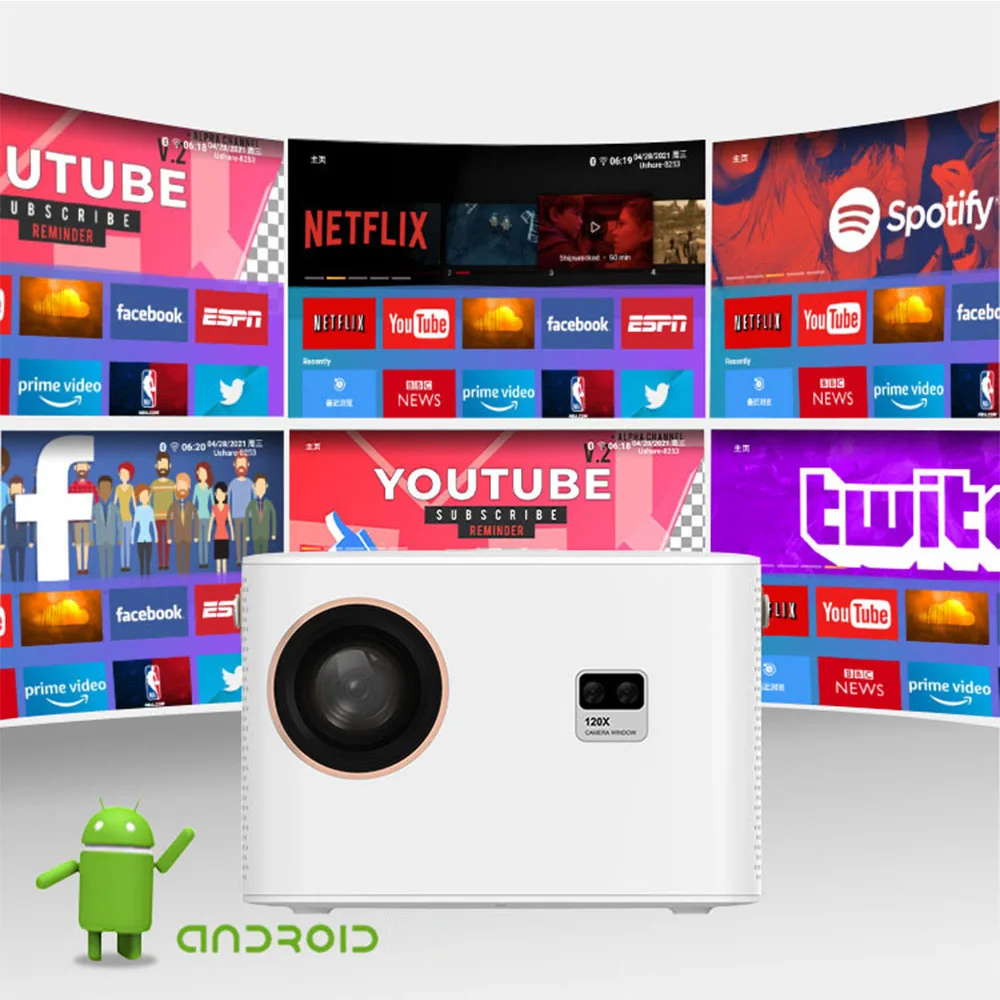 Современный 4 К проектор видео Android 11,0 5 г Wi-Fi 2 + 32 г RAM ROM 15000 люмен Full HD LCD домашний кинотеатр Мини проектор Portatil