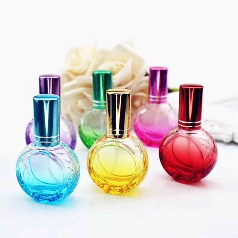 Wholesale hot sale empty luxury flat glass perfume spray bottle 12ml mini colorful cute glass perfume bottles for kids