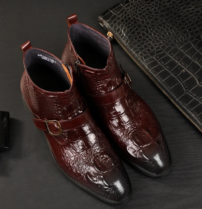 up-1604J high quality men genuine  leather shoes handmade leather dress shoes men ankle boots 46size