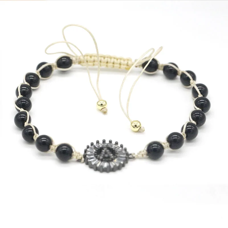 2024 Wholesale hot selling fashion jewelry 6mm natural black onyx gemstone bracelet stone beaded bracelets with letters