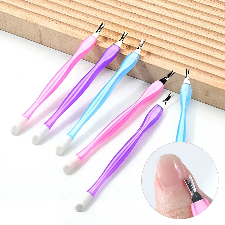 100 PCS Double Headed Press Stick Plastic Handle Hard Rubber Tipped Nail Art Tool Cuticle Pusher Cleaner