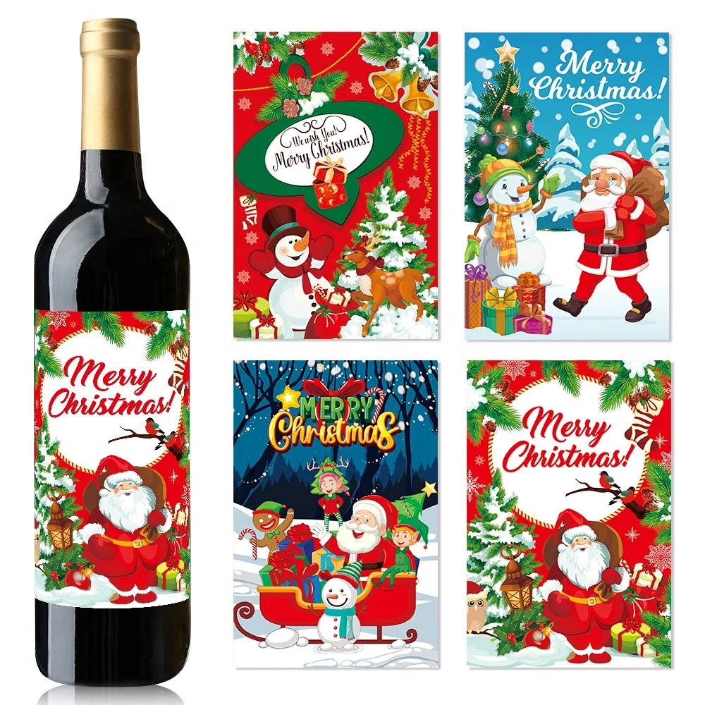 New Design Christmas Party Decorations Apothecary Bottle Stickers Santa Wine Bottle Labels Glassy Bottle Stickers