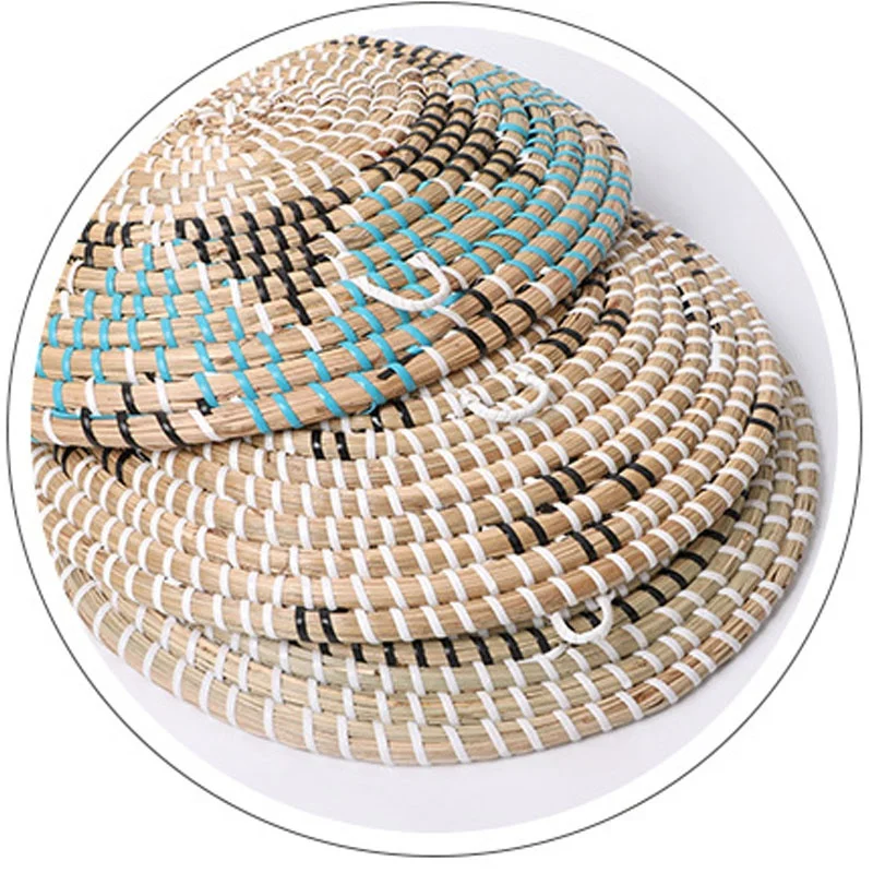 Handcrafted Round  Baskets Wall Art  Seagrass Wall Basket Decor for Rustic Farmhouse