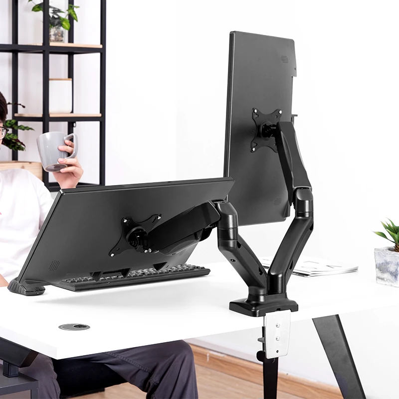 Adjustable Alloy Steel Air Spring Rotary Desktop LCD Computer Monitor Arm 13-34 Inch 12kg Dual Monitor Stand