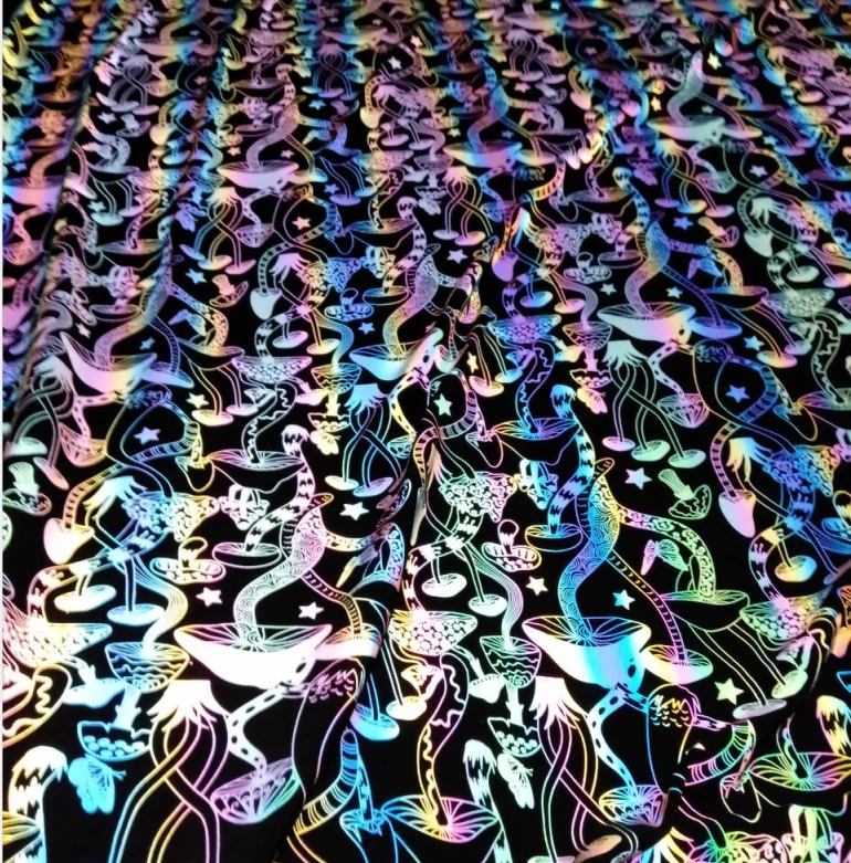 hi vis 88% polyester 12% spandex reflector clothing pongee camouflage digital printing rainbow reflective spandex print fabric