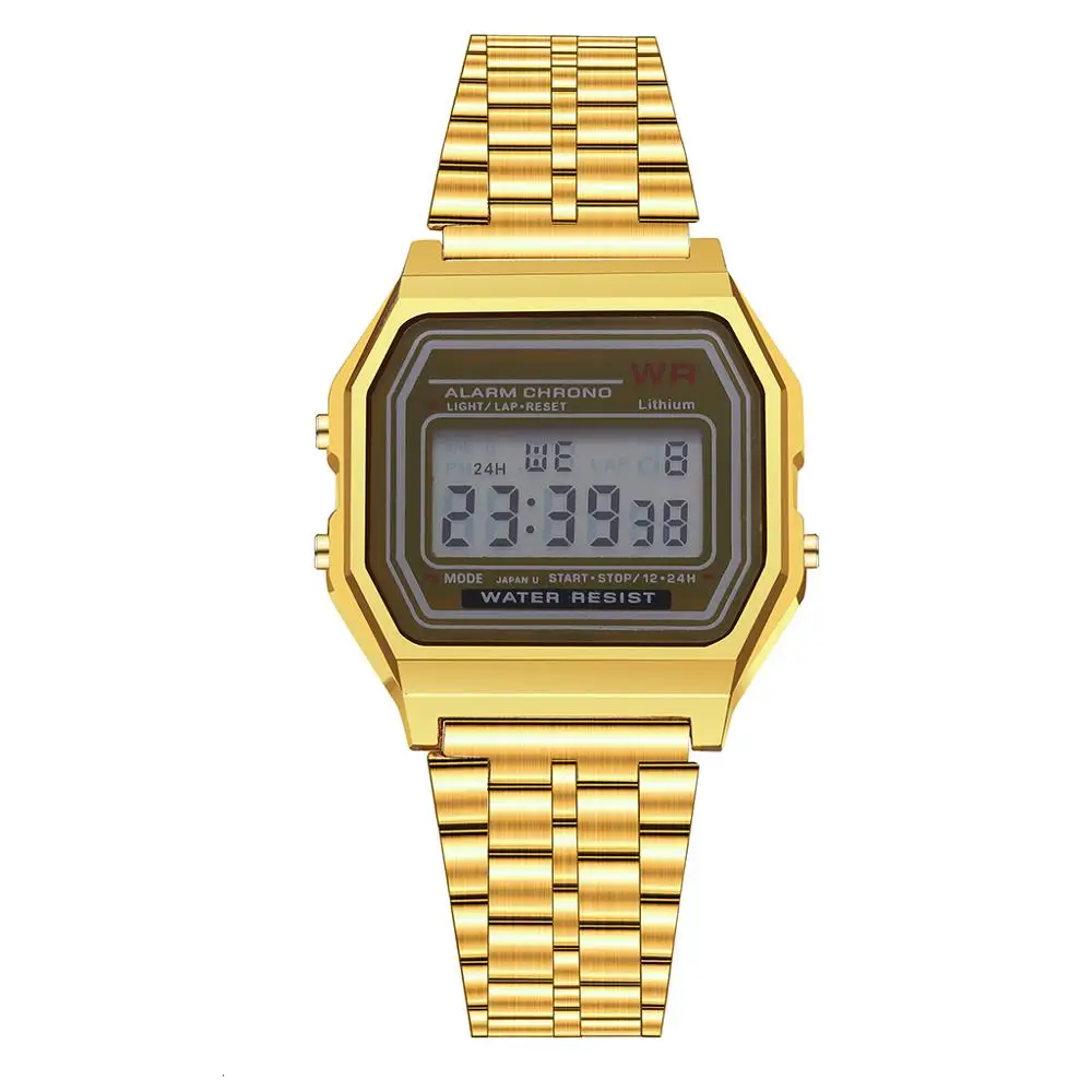 Мужские Роскошные брендовые наручные часы из нержавеющей стали с цифровым будильником и секундомером, электронные ультратонкие наручные часы из сплава, 4376