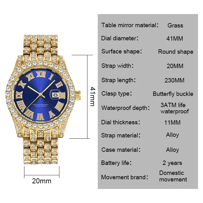 Wholesale Exclusive Steel Branded Cheap Men Fashion Luxury Waterproof Inlaid Diamond Quartz Wrist Watches