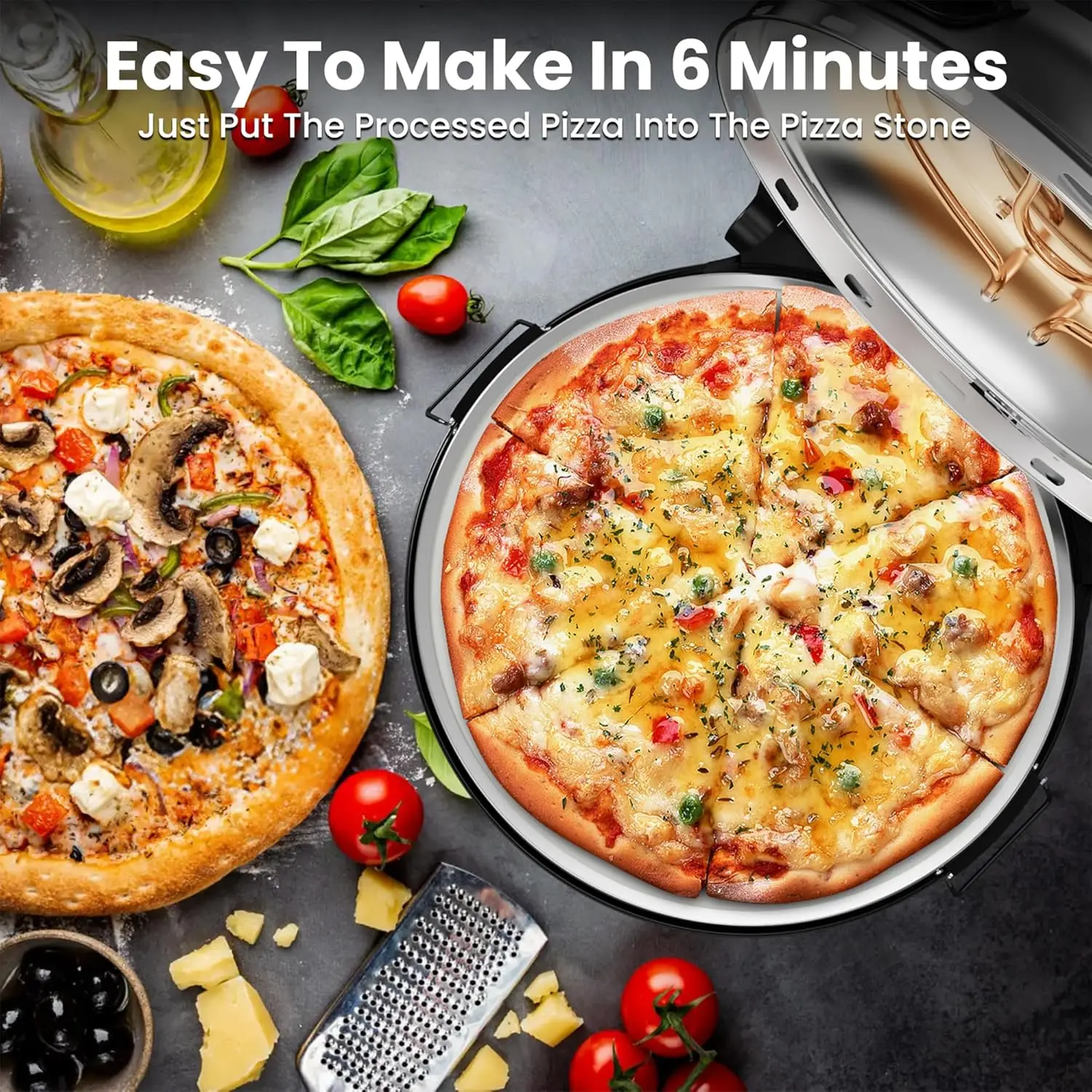 31cm Ceramic Baking Stone Plate Pizza Oven with Thermometer 1pc Thermostat Control and 1pc 15 mins Timer Pizza Maker