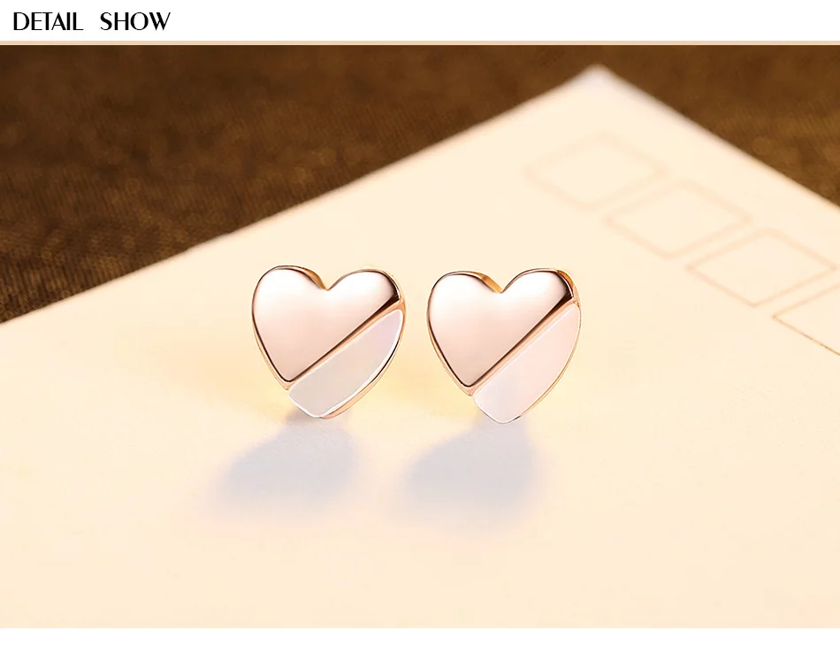 ACME Silver Simple Heart-Shaped Ear Accessories Mother-of-Pearl Gold Plated Stud Trendy Tiny Two Color Earrings for Women Party