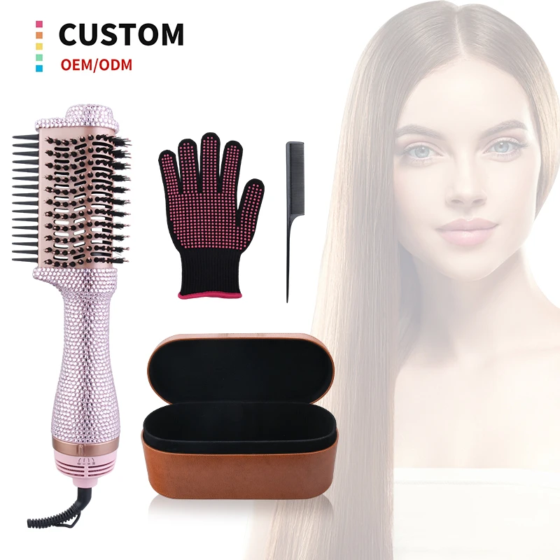 Professional One Step Hot Air Brush Volume Brush Blow Dryer Comb Curling Straightener Rhinestone Hair Dryer Brush For Women