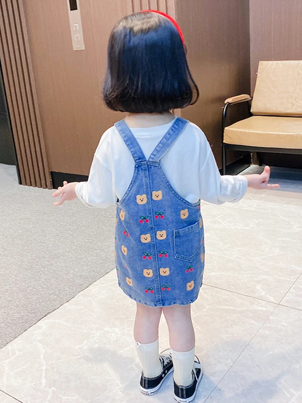 
Wholesale Kids Sweet Summer Outfits Suspender Skirt Denim Overalls for Little Girls 