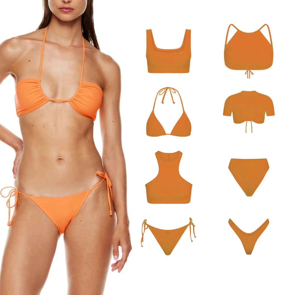 2023 Ribbed Swimwear Bikini for Women Brazilian One Piece China 2023 Customize Women Girls Bandeau Sexy Bikini Ribbed Swimwear