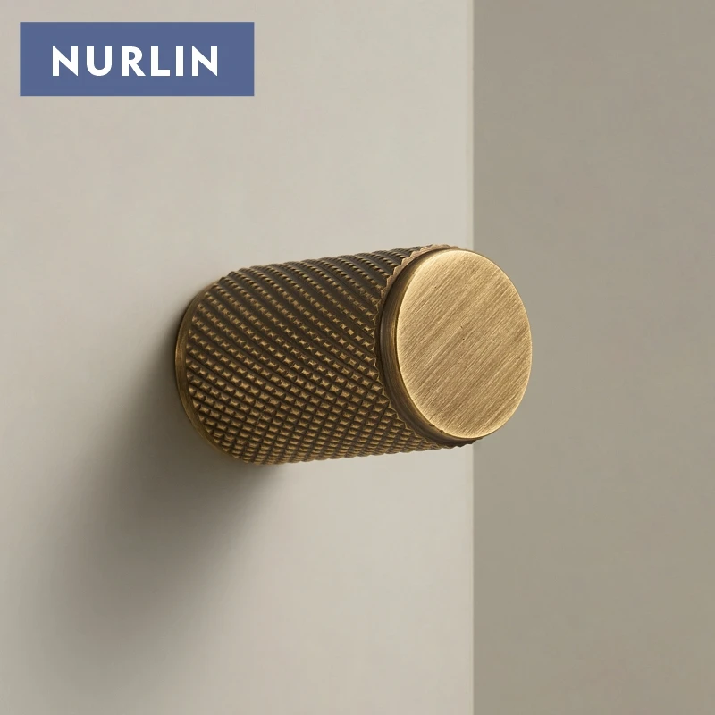 Nurlin Solid Brass Knurled Art Deco Retro Antique Industrial Style Cabinet Wardrobe Drawer Handle T-bar Pull