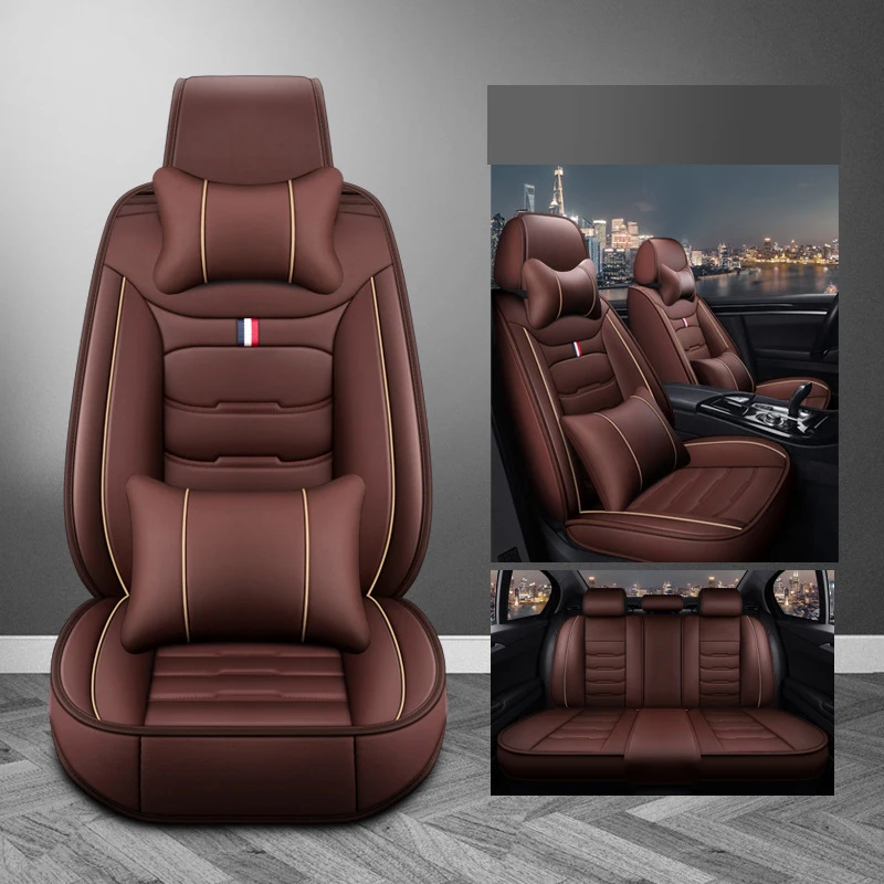 Universal Black Sports Design Car Seat Cushion Cover Full Set Four Seasons OEM PU Leather Front Rear Cushions with Pillow