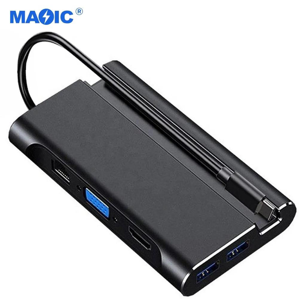 OEM Premium 3.1 USB Type C 7 in 1 Hub to HDMI 4K USB3.0 VGA RJ45 Ethernet 1000Mbps PD Type C Adapter Docking Station