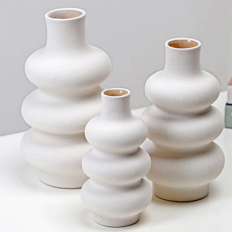 Hot Sale White Ceramic Vase Set Flower Vase Nordic European Minimalist Style For Modern Table Shelf Home Decor