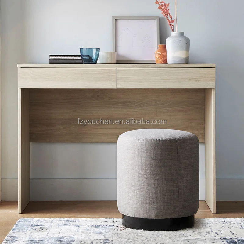 Oak wood modern 2 drawer console table