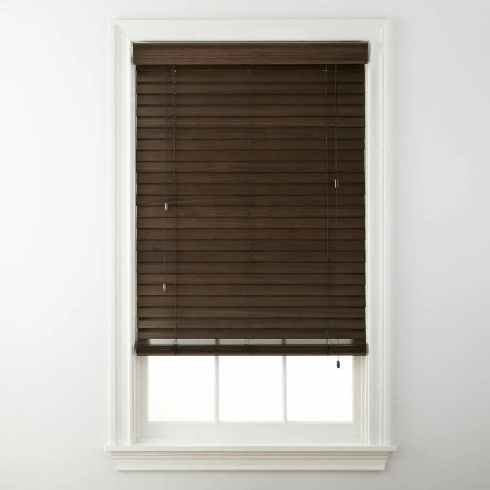 
Day Night Custom Printed Roman Block Out Cord Belt Brown Wooden Curtain Blinds 