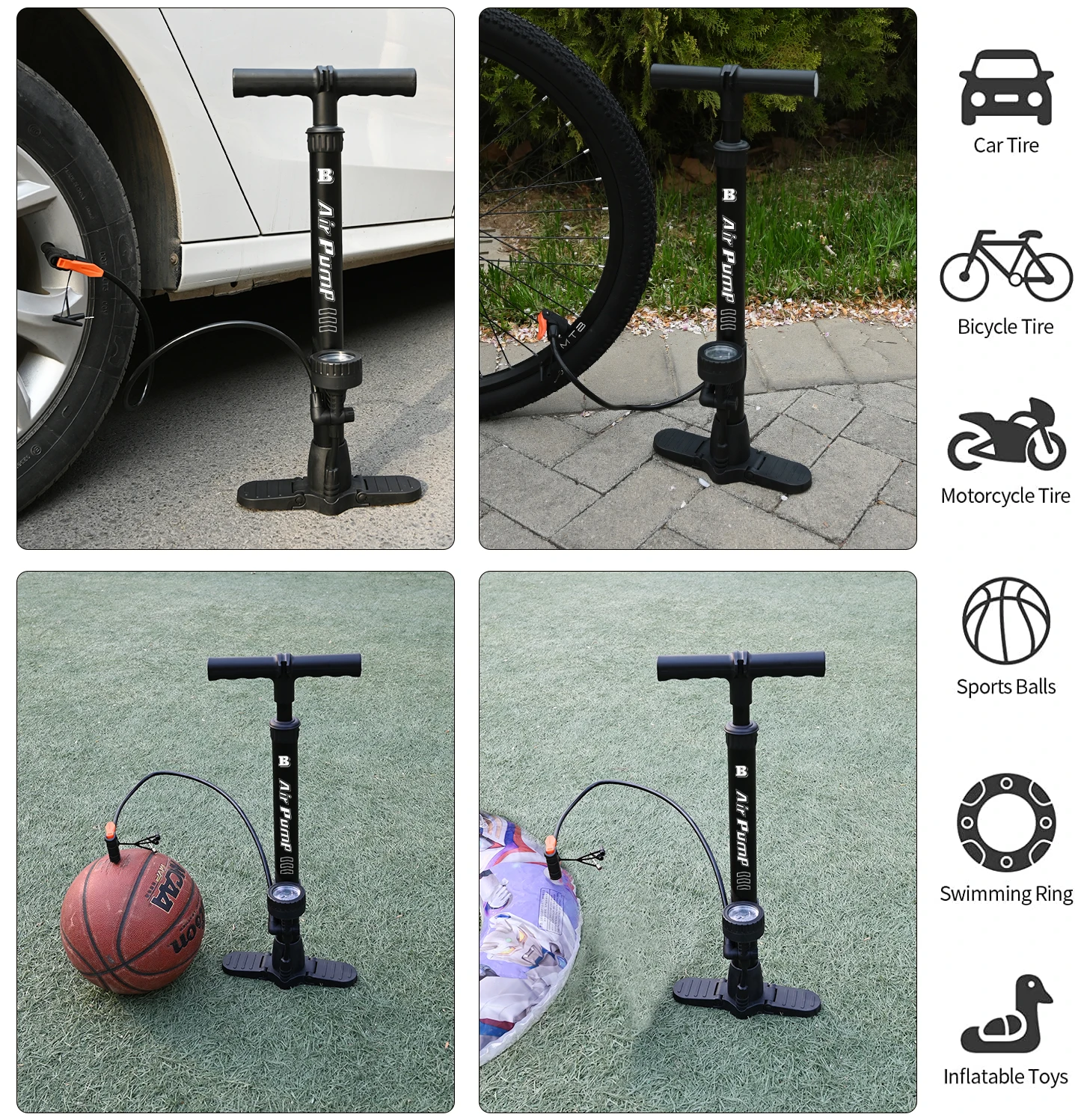 BM 160 Psi Presta Schrader Valve Tire Bike Air Pump Bicycle Pump Floor Cycle Portable With Pressure Gage Air Pump