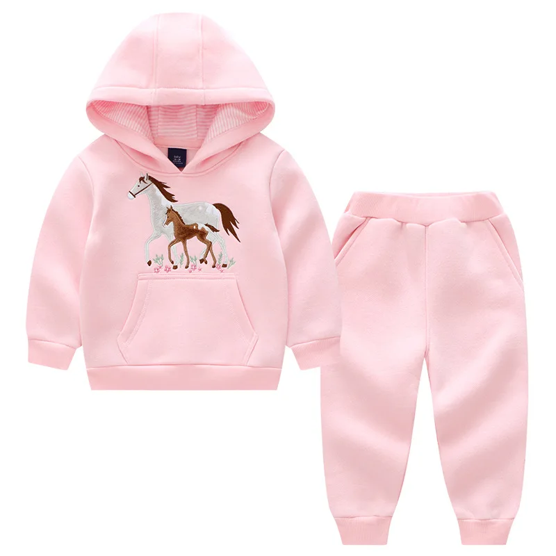 Wholesale Winter Toddler Legging Tractor Embroidery 2 PCS Boys Clothing Sets Kids Girls Hoodies Children Sweatshirt Outfits