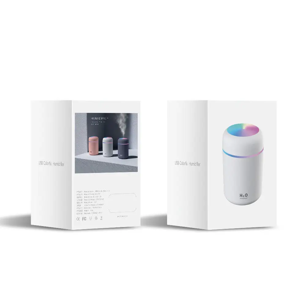 New Arrival Portable Mute Operation Mini USB Diffuser H2o 300ml 30-45ml/H Colorful Light Air Humidifier With Night Light