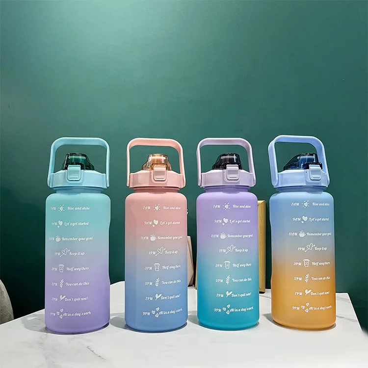 2l Plastic Motivational Water Bottle 2 liter Sports Drinking Bottle 2 Liter Gym Plastic Water Bottle With Time Marker With Straw