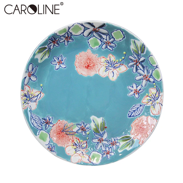 Оптовая продажа синих керамических столовых тарелок для салата