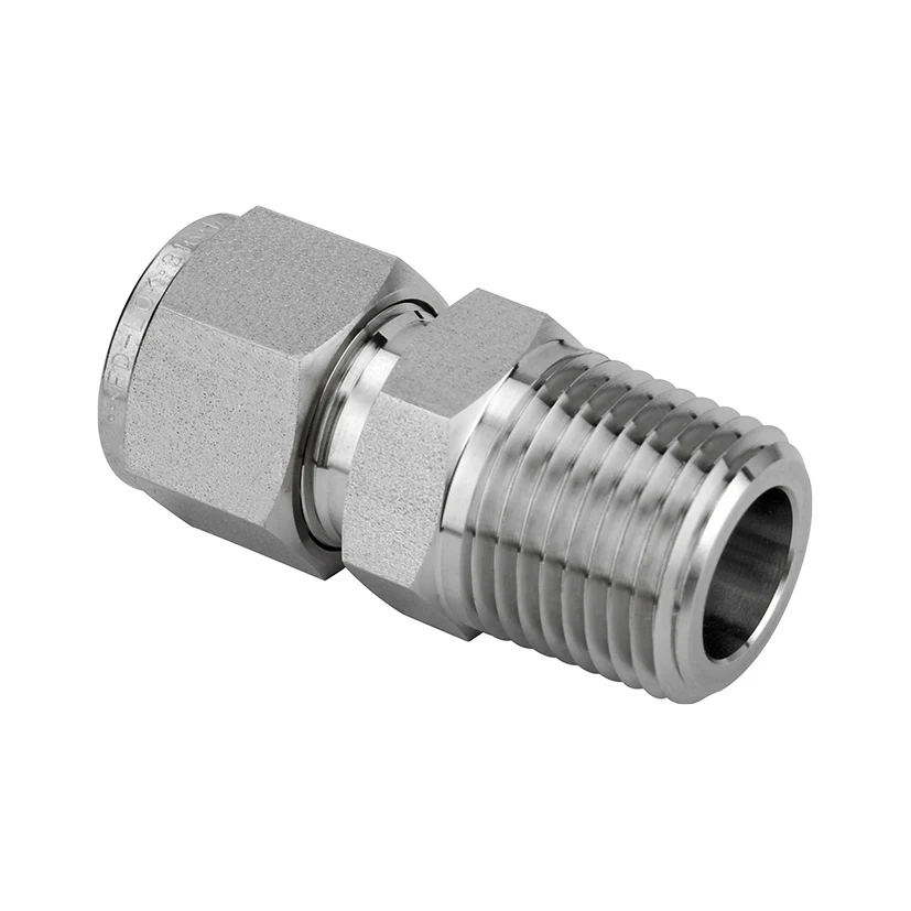 thermocouple fitting male connector bored through connector for thermowell double ferrule tube fitting