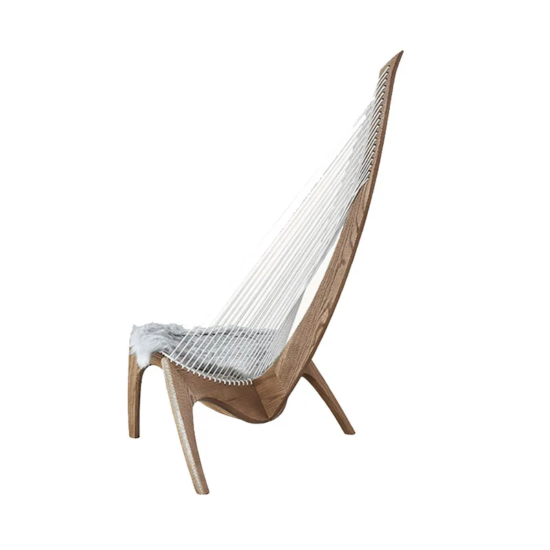Nordic Rope Leisure Relaxing Sofa Chair Sailing Chair Harp Shaped Armchair Sailboat Solid Wood Living Room Lounge Recliner
