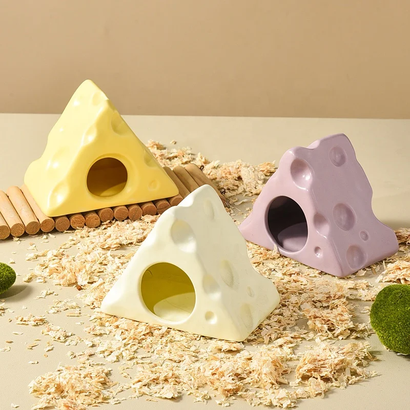 creative cute triangle cheese shape nest handmade hamster hideout ceramic hamster house
