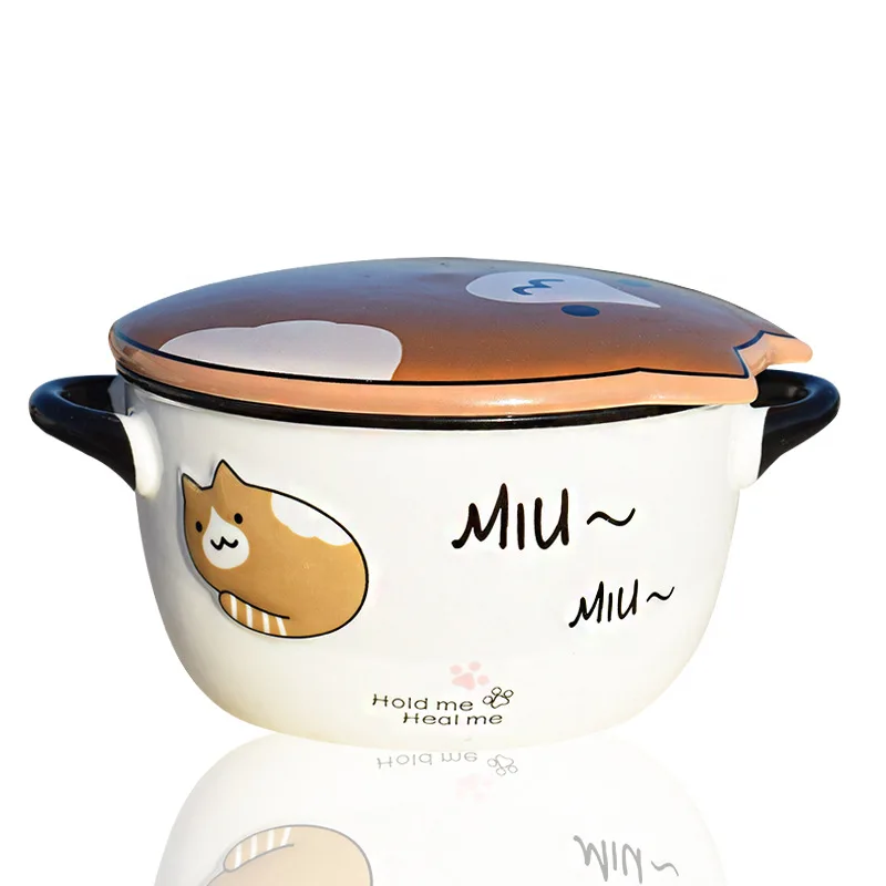 cartoon design oatmeal instant ramen ceramic bowl noodles with ears