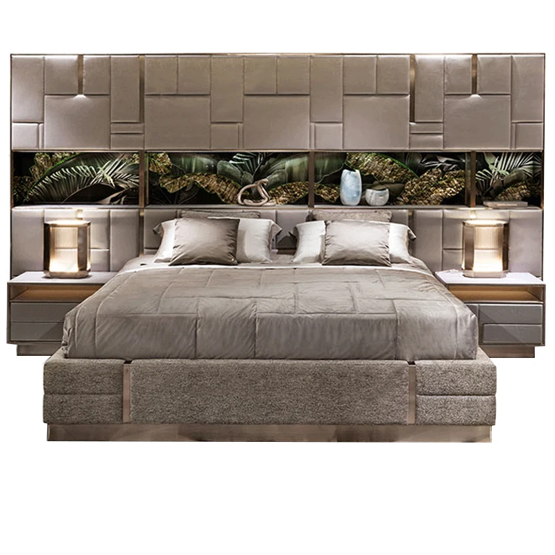 Modern Luxurious Italian Comforter King Queen Frames Wooden 1.8 M Double Set Bedroom Furniture Designer Leather Light Luxury Bed