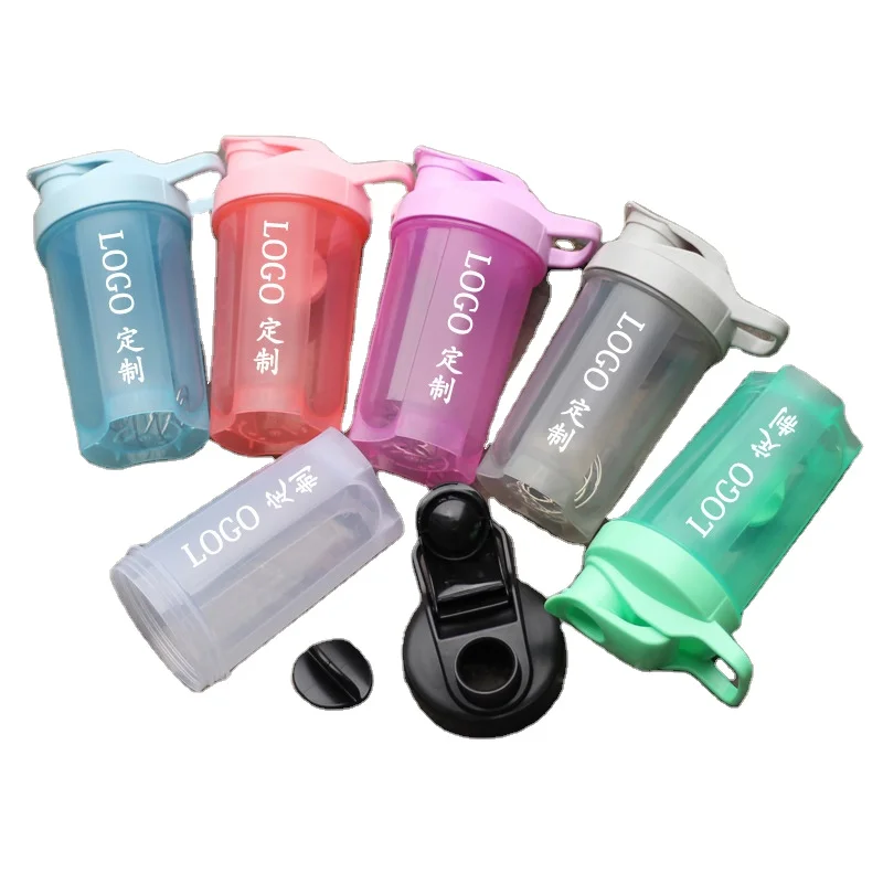 BPA Free Colorful Gym Handle Sports Water Bottles Plastic Shaker Bottle For Protein With Mixing Ball