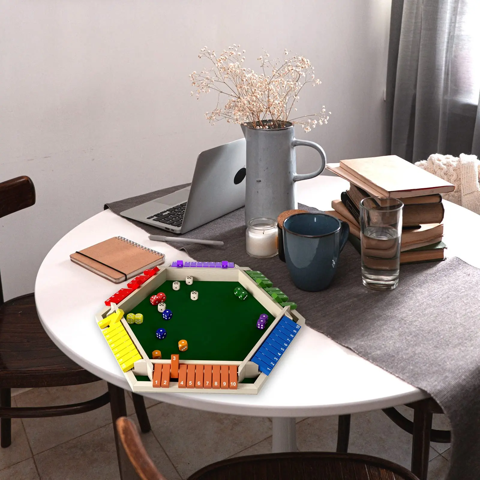 1-6 Players Shut The Box Dice Game, Wooden Board Table Math Game with 16 Dice