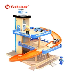 Topbright pretend play wooden toy garage parking lot wood garage toy