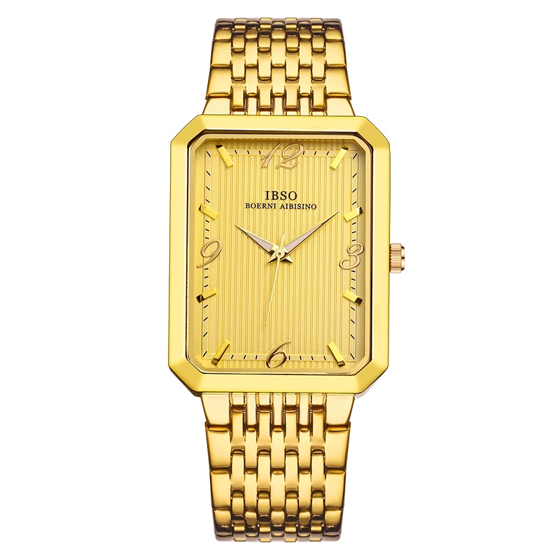 IBSO Luxury Ultra-Thin Rectangle Men Quartz Watch 3Bar Waterproof Shock Resistant