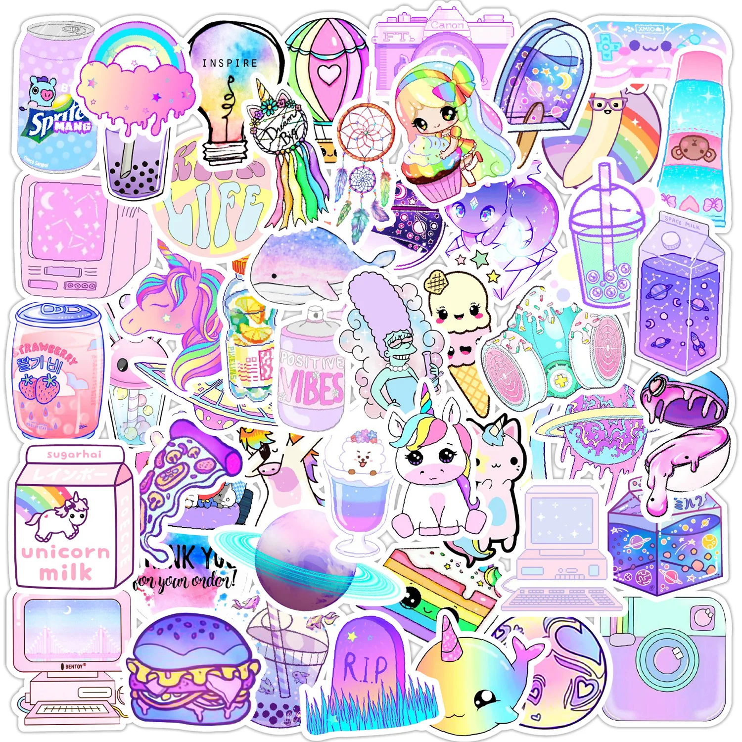 Cute Vinyl Water Bottle Sticker Packs Custom Pvc Waterproof Die Cut Aesthetics Stickers for Laptop Skateboard Teens and Girls